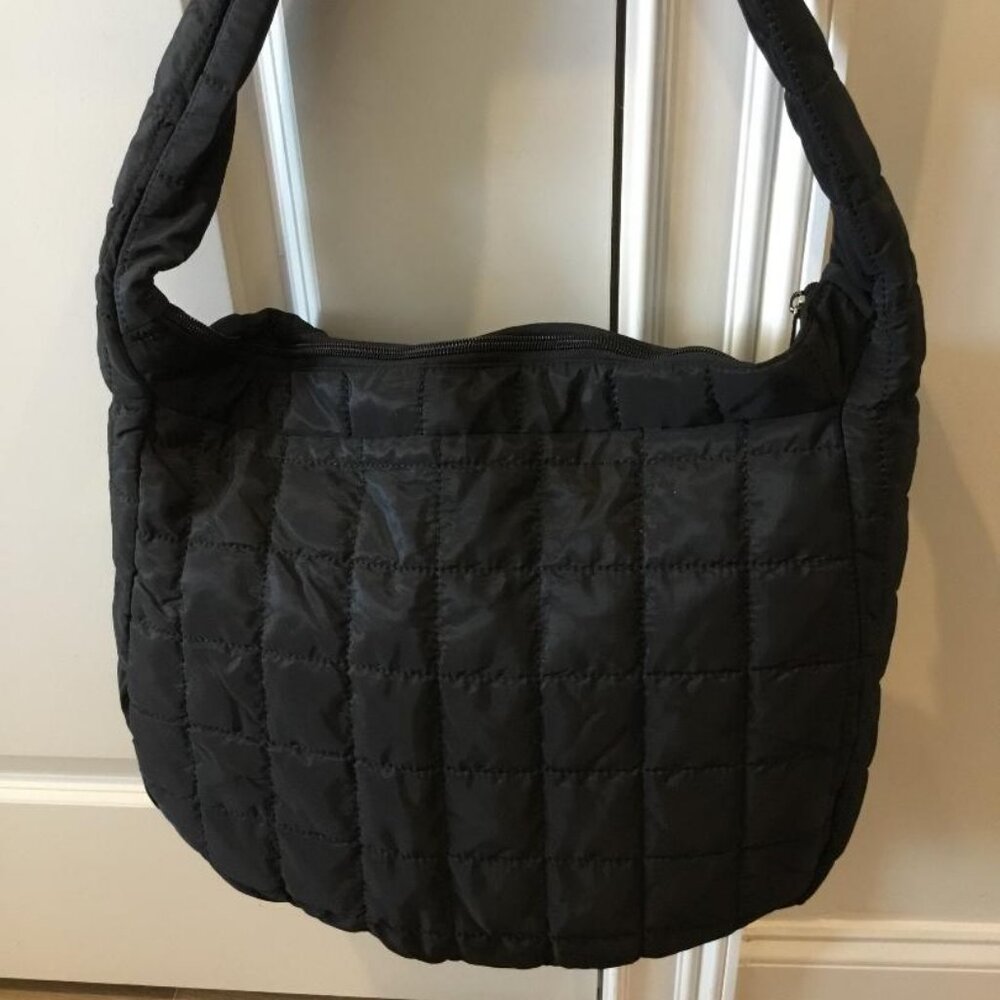Black Puffer Shoulder Tote Bag Quilted Zipper Closure Packable to Travel NWOT - Picture 3 of 4